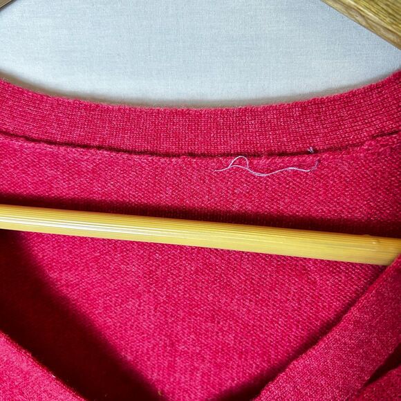 100% Cashmere Women's Red Cut-Out Shoulder V-Neck LS Pullover Sweater Size M - Picture 5 of 12